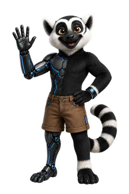 Mascote lêmure cyber da Denner Site