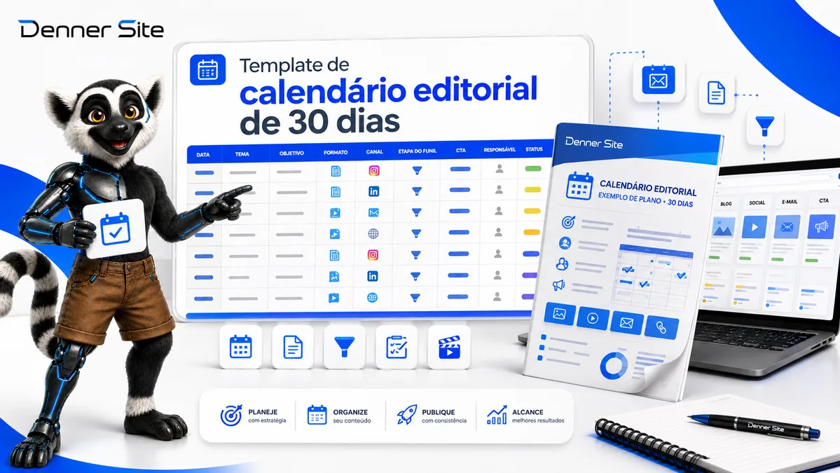Prévia do template de calendário editorial de 30 dias.