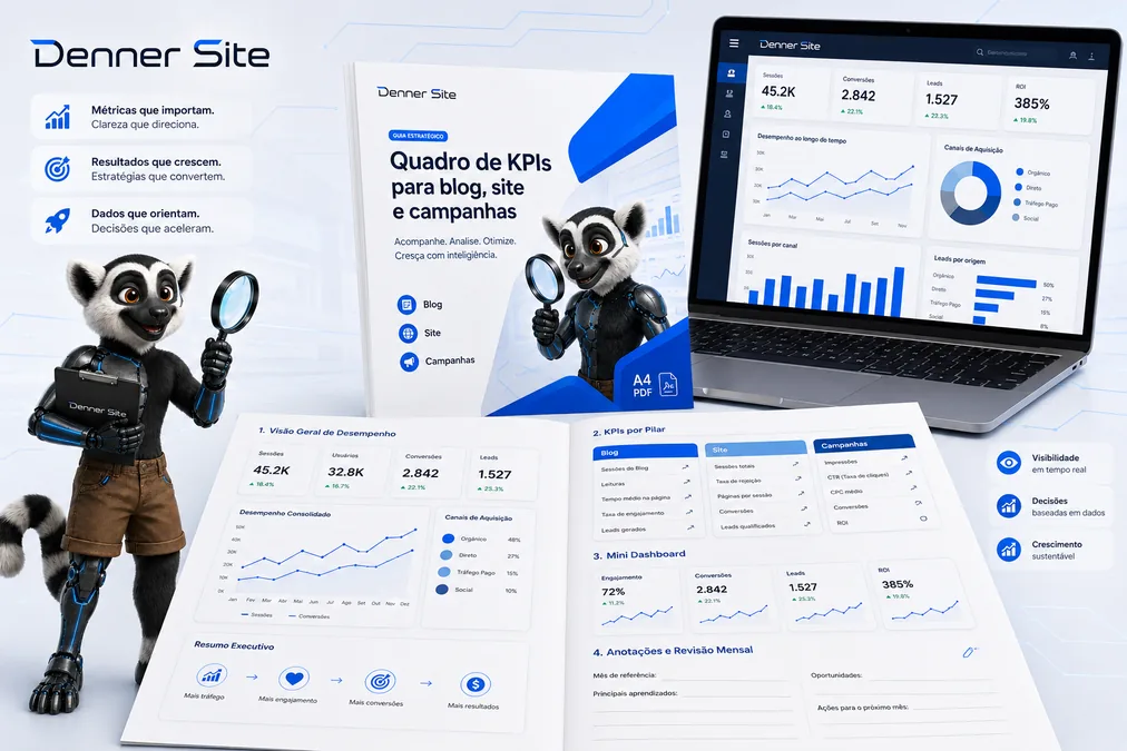 Prévia do quadro de KPIs para blog, site e campanhas.